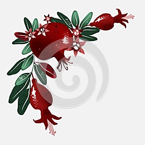 ÐžÑÐ½Ð¾Illustration of a pomegranate branch with fruits, leaves, and flowers.Ð²Ð½Ñ‹Ðµ RGB